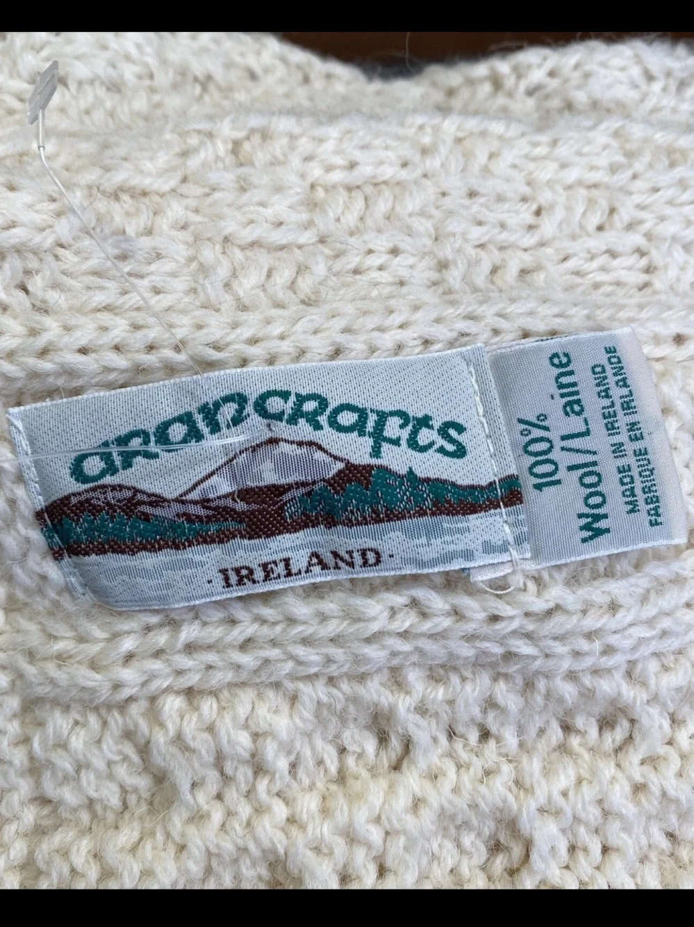 Vintage AranCrafts 100% Irish Wool Knit Scarf Cream Color New With Tags